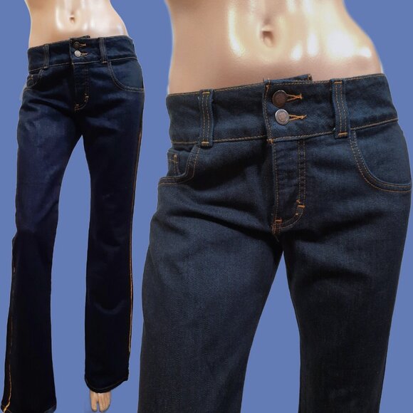 New Vintage Cowgirl Jeans Mid Rise Dark Wash Bootcut Gold Piping Y2K Deadstock - Picture 3 of 9